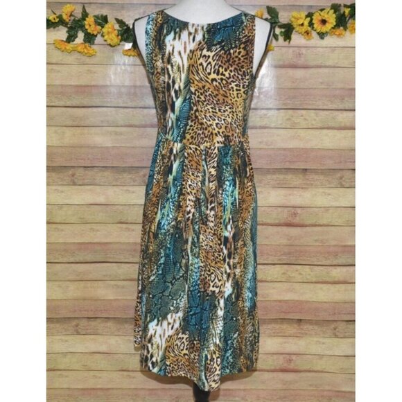 Lennie for Nina Leonard Mixed Animal Print Midi Dress Size S Empire Waist Comfy - Picture 6 of 9
